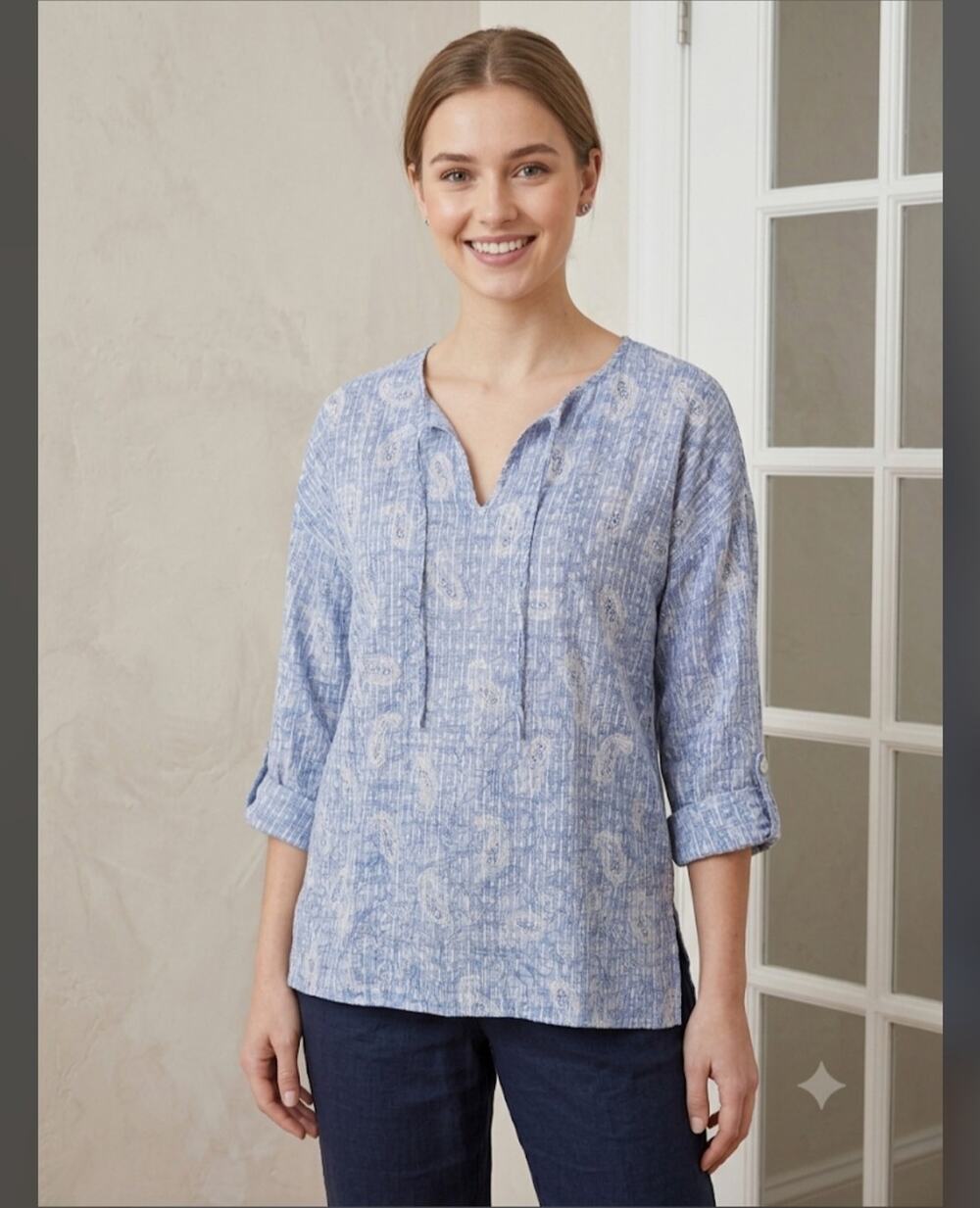 Pure J Jill Womens Tunic Knit Top Embroidered Split Neck Embroidered Size Large